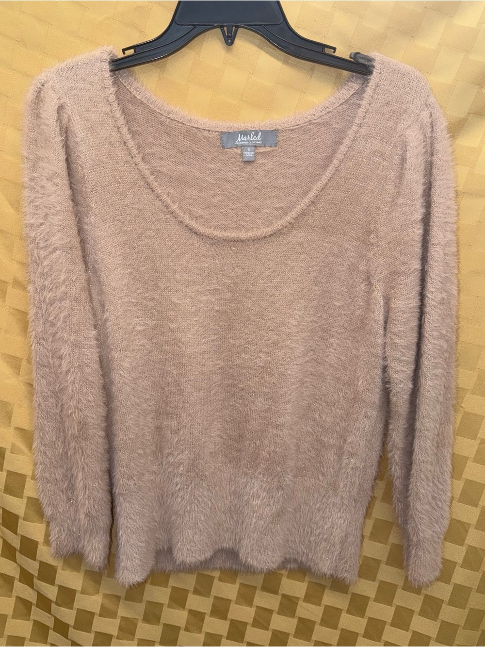 Marled Fuzzy Scoop Neck Sweater - Blush